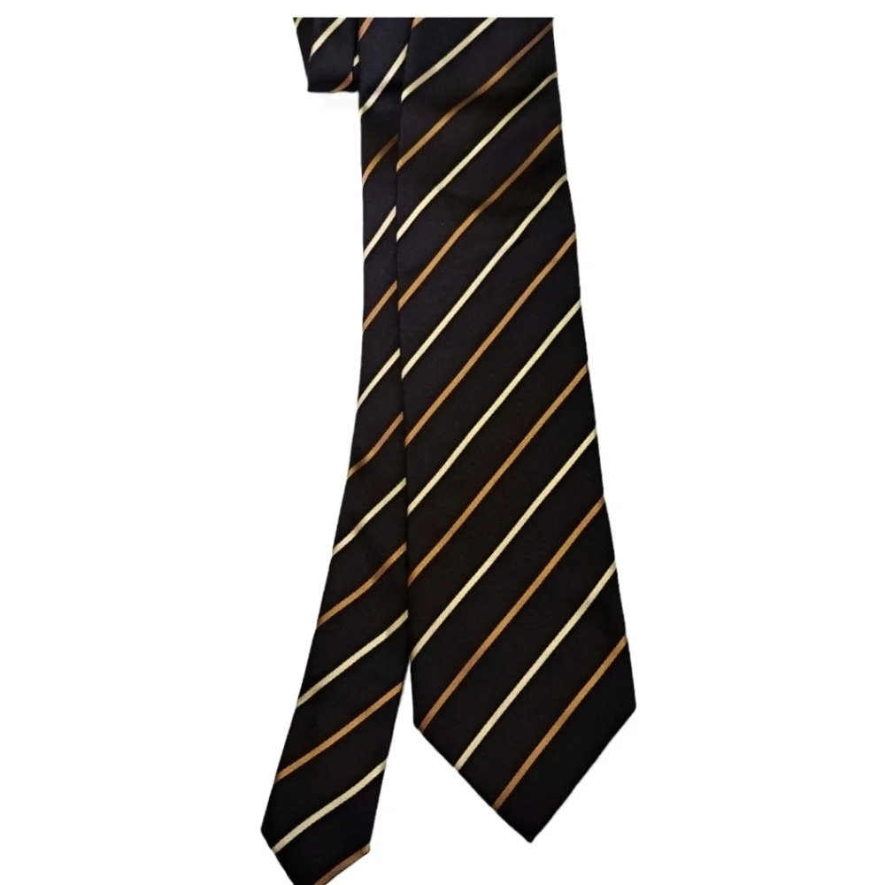 Ermenegildo Zegna NWT Neck‎ Tie  Brown  With Gold Stripes